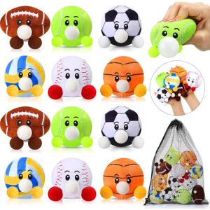HyDren 12 PCS Sports Stress Balls Plush Squeeze Fidget Toys with Keychain, Large 3.15 Inch Spit Bubble Sensory Stress Balls, Anxiety Relief Toys, Sports Party Favor, Prize Box Goodie Bag Fillers