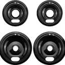 W10290350 W10290353 Burner Porcelain Drip Pans Set Replacement by APPLIANCEMATES Fits whirlpool Electric Range Stove Top Drip Bowls 4-Pack Includes 2 Large 8-Inch and 2 Small 6-Inch (Black)