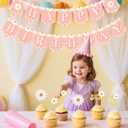 Daisy Happy Birthday Party Banner -12 Piece Daisy 3rd Birthday Cupcake Decorations Set for Baby Shower Floral Theme Boho Party Decor Supplies