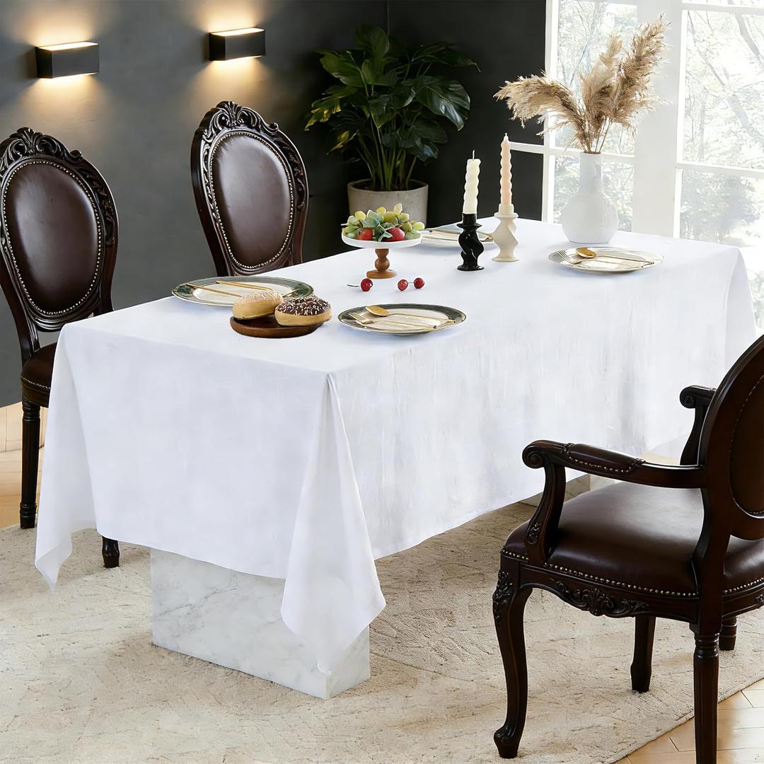 Simple&Opulence White Linen Tablecloth for Rectangle Tables-60120 Inch, 100% Linen Farmhouse Tablecloth for 10-12 Seat Dining Table, Stonewashed Extra Large Tablecloth for Banquet, Dinner, Wedding