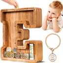 SummiDate Wooden Letter Piggy Bank for Kids| Piggy Bank for Boys Girls Toddler| Alphabet E Money Bank| Personalized Initial Wood Coin Bank Birthday for Kids (E)