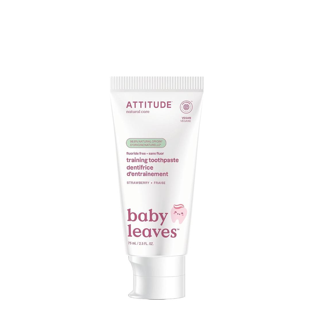 Attitude Baby and Child Fluoride-Free Training Toothpaste, Naturally Derived Ingredients, Vegan, EWG Verified, Strawberry, 2.6 Oz