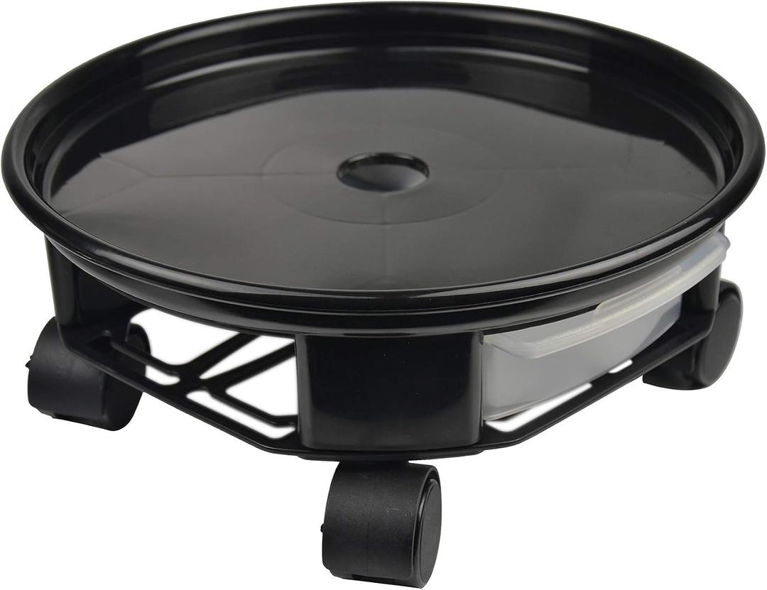 AMKOSKR 1 Pack 17.7" Black Plant Caddy with Easy Moving Caster Wheels and a Water Container Round Movable Planter Dolly Trolley Tray Pallet Outdoor Indoor Tree Flower Stand Planter