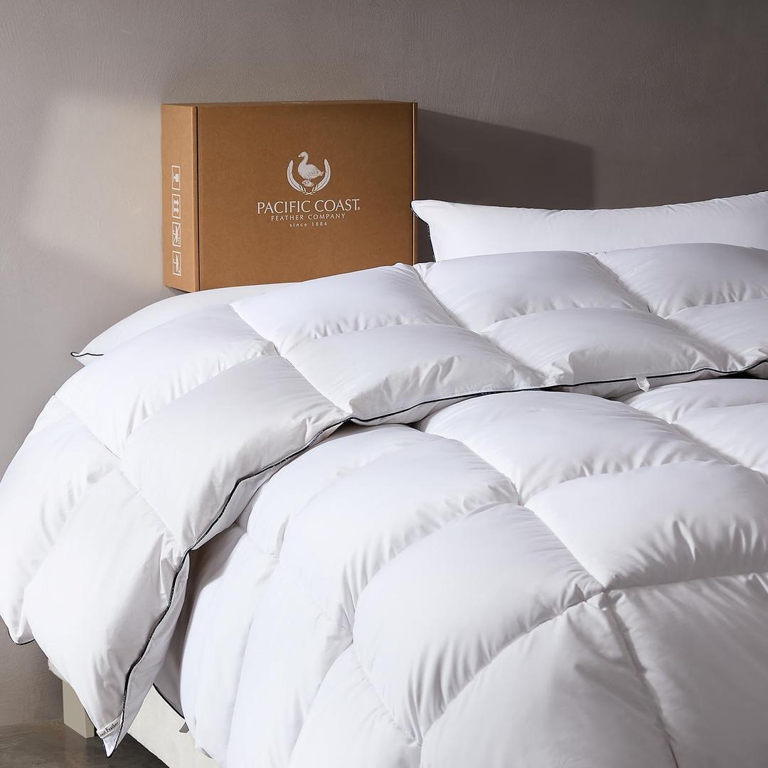 Pacific Coast Goose Feather Down Comforters King Size, 100% Cotton Extra Fluffy White Duvet Insert, Soft, Breathable, All Season Hotel Luxury Bedding Comforters, 8 Corner & Center Loops (106"x90")