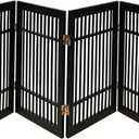 Urnporium Pet Dog Gate Freestanding, Strong Durable Folding Wooden Fence, Portable Acacia Hardwood Safety Barrier for Indoor & Outdoor Use (Black Pet Gate, 8 Panel 24" Tall)