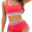 High Waisted Bikini Sets for Women Tummy Control Swimsuits Two Piece Bathing Suit Color Block Teens, S