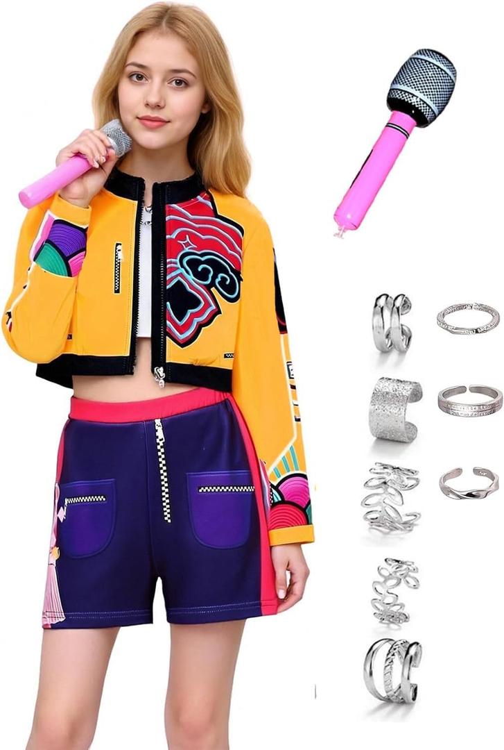 12Pcs Women Pop Singer Costume Halloween Cosplay Outfits with Accessories for Adults (Large)