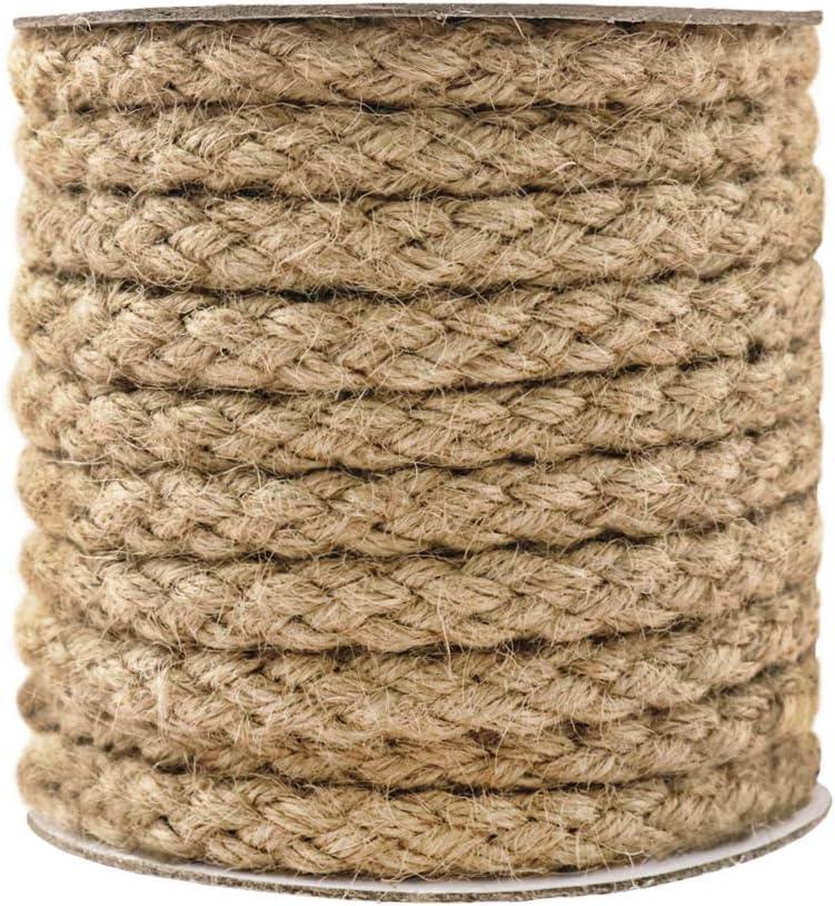 Tenn Well Braided Jute Rope, 25 Feet 11mm Thick Twine Rope for Crafting, Cat Scratching, Gardening, Bundling, Farmhouse Decor, Home Decor