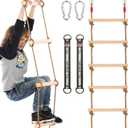 1 Pcs 6.5 Ft Climbing Rope Ladder for Kids, Wooden Rope Hanging Ladder, Rope Ladder for Treehouse Outdoor and Indoor Swing Set Accessories