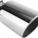 AUTOSAVER88 4 Inch Inlet Exhaust Tip, 4" Inlet 8.2" Outlet 15" Long Chrome Plated Finish Stainless Steel Diesel Exhaust Tail Tip for 82" Outside Diameter Tailpipe, Rolled Angle Cut, Bolt On, Polished