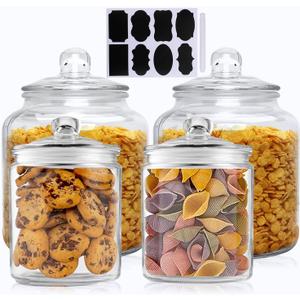 Salzesfalls Glass Storage Containers,Clear Glass Jar with Lid, for Pantry - Flour, Coffee bean, Cookies, Pasta, Candy, Set of 4
