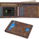 Man Slim Wallet Leather Money Clip RFID Blocking Front Pocket Minimalist Bifold Wallet Thin Credit Card Holder Coffee
