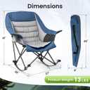 Oversized Heavy Duty Camping Rocking Chair 400lbs, Padded Folding Lawn Rocker with Cup Holder Side Pocket, Portable Wide Seat Outdoor Foldable Chair with Carry Bag for Camp Patio Beach Tailgate, Blue