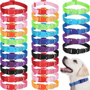 Amylove 27 Pcs Dog Collar Bulk Adjustable Nylon Puppy Collar for Small Medium Large Dogs Multiple Pet with Quick Release Buckle for PET Travel Walk Daily(Large, Cute Colors)
