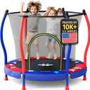 Happin 55'' Toddler Trampoline Indoor & Outdoor, 5FT Recreational Kids Trampoline Indoor Ages 1-8, Safety Trampolines for Kids with Safety Enclosure Net, Gifts for Toddler Boys & Girls (Blue & Red)