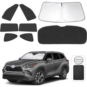 TINGLU 8PCS Window Shades for Toyota Highlander 2020-2024 2025 Accessories Car Side Full Windows Rear Triangular Windshield Sun Shade Sun UV Rays & Privacy Protection for Camping,Napping,and Relaxing