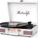Vinyl Player, Retrolife Bluetooth Portable Suitcase Record 33/45/78 RMP Player with Built-in Speakers Turntable Enhanced Audio Sound PU Leather Vintage