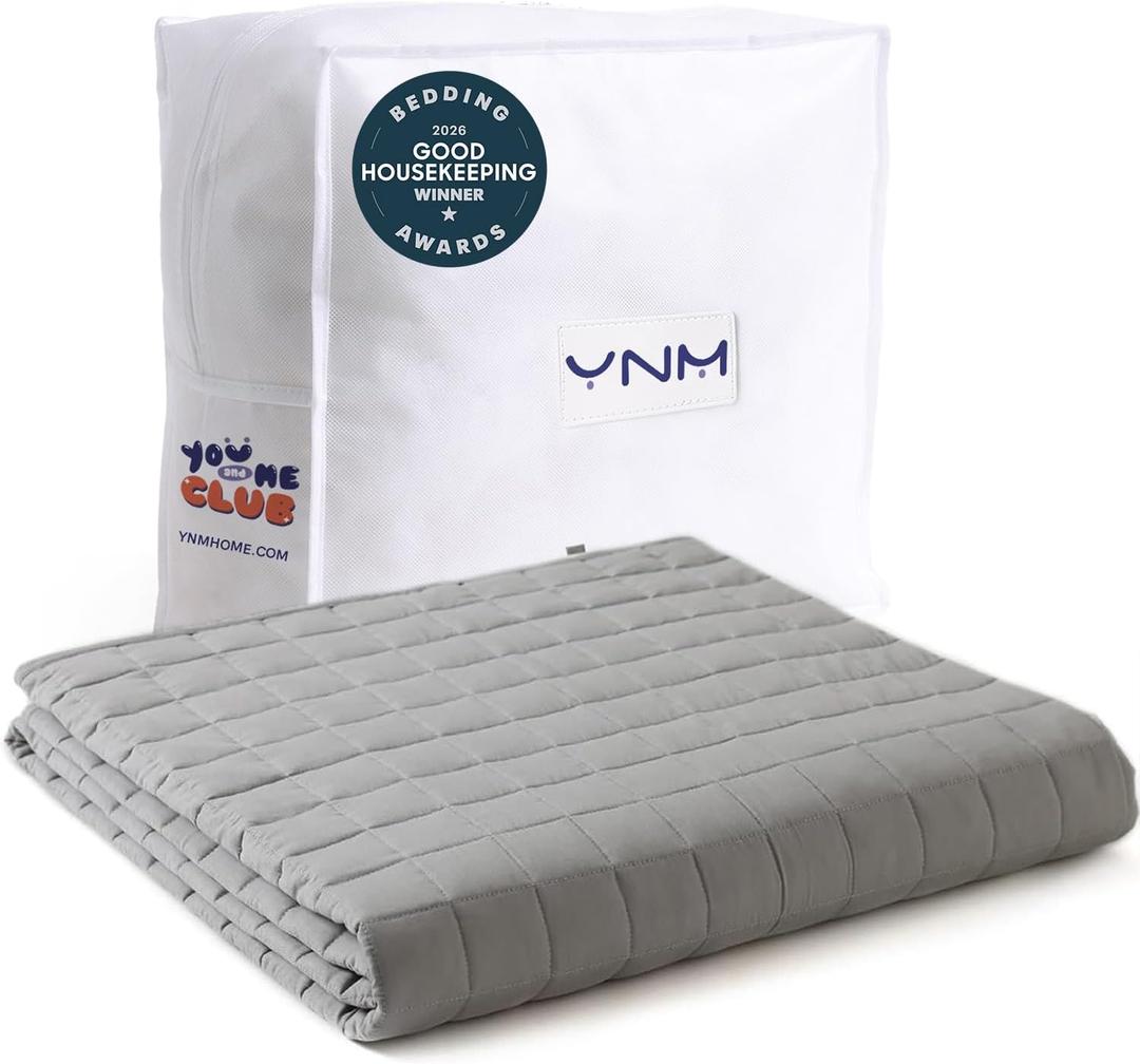 YnM 15lbs Weighted Blanket for Adults, Cotton Heavy Bed Throw Blanket with Cooling Glass Beads for All Season Use, Ideal for ~140lbs (48x72 Inches, Twin/Full, Light Grey)