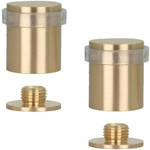 Pack of 2 EVI Door Stoppers | Brass Door Stopper - Screw Fastening - Transparent Rubber Protector - 0.95 x 1.19 Inch Door Stop