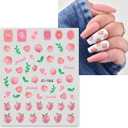 4 x 6 Sheets Fruit Nails Stickers Nails Art Stickers 3D Self Adhesive Colorful Fruit Nail Decals with Mixed Cherry Watermelon Strawberry Lemon Nail Design Nail Art Supplies for Women Nail Decorations