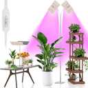 KINGPLUS Grow Lights with Stand, Double Head, Full Spectrum LED Grow Light for Indoor Plants, 240 Leds, 4 Dimmable Levels, Timer 4/8/12h, 12-60inches Height Adjustable, 36w, Ideal for Desk Small Plant