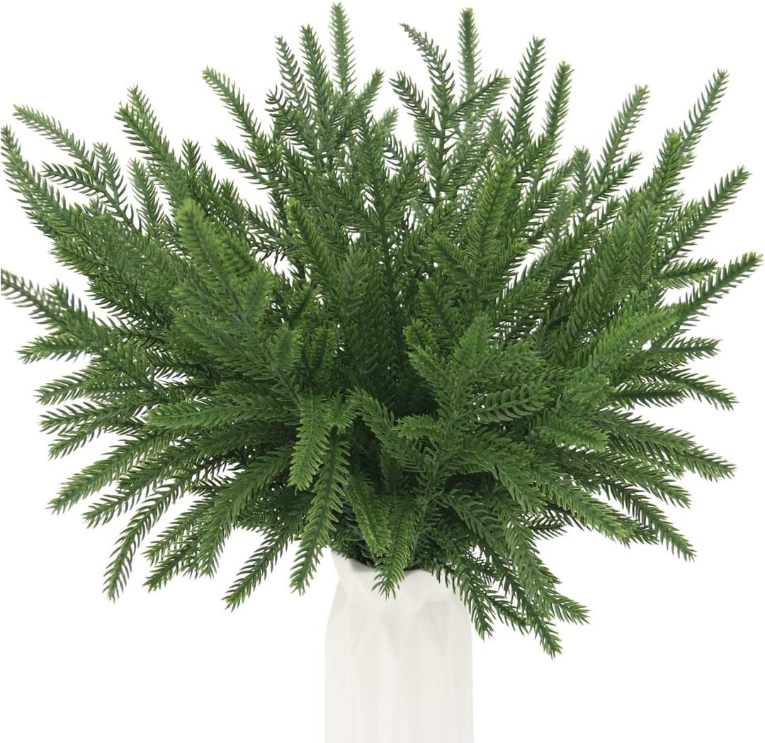 30 Pcs Norfolk Pine Picks Real Touch Norfolk Stems 14.7 Inch Artificial Pine Branches Faux Evergreen Stems Fake Foliage Christmas Greenery for Wreath Garland Filler Vase Arrangements Xmas DIY Crafts