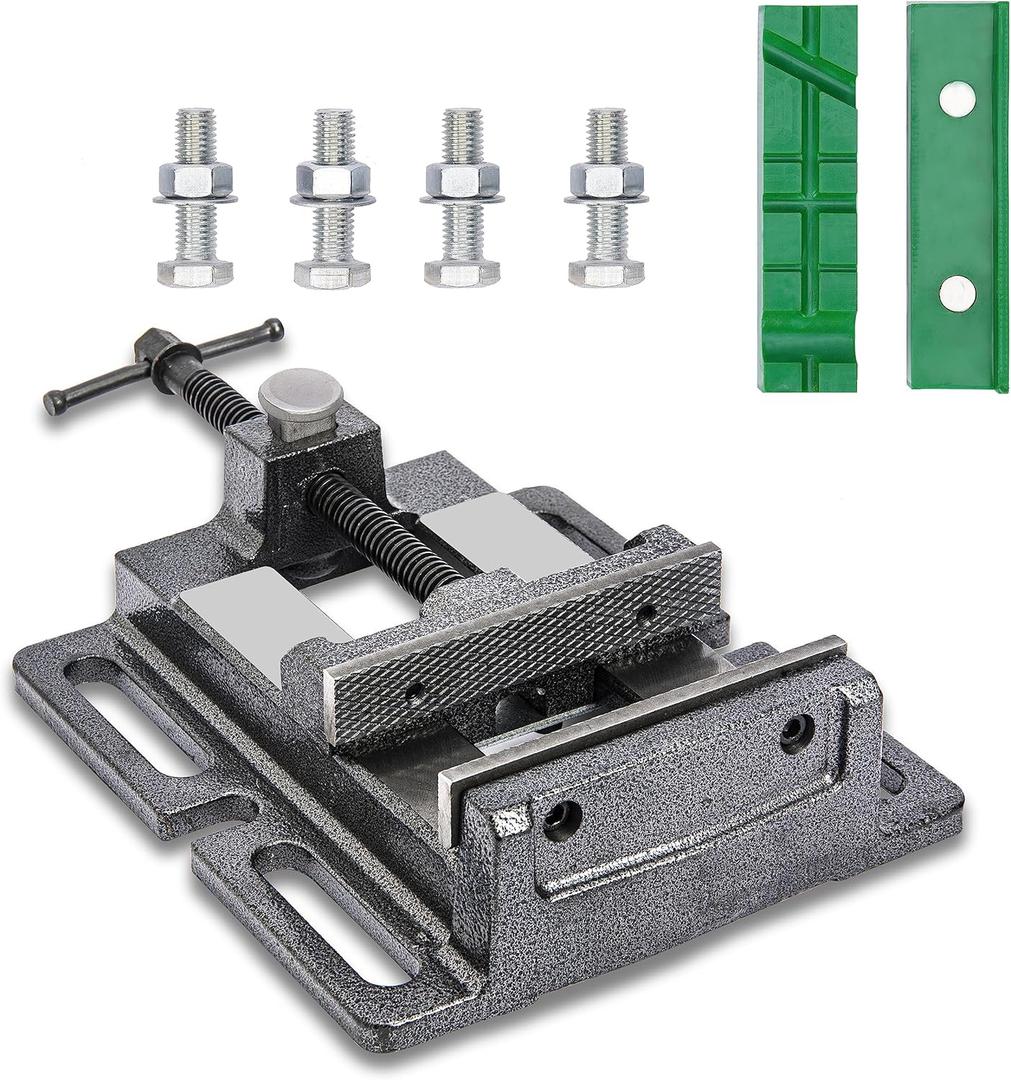 Drill Press Vise,4" Heavy Duty Bench Vise, Bench Clamp ViseDrill Press Vice with Multi-Groove Vice Jaw Pads and Quick Adjustment Button