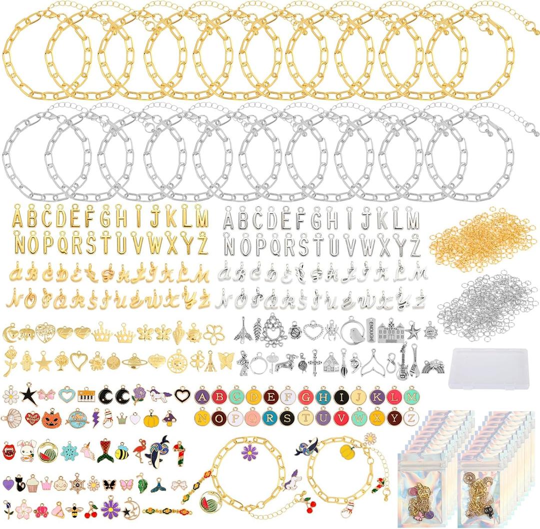 Zplontya Charm Bracelet Making Kit - 571 Pcs Jewelry Supplies with 20Pcs Bracelet Chains, Storage Box & Gift Bags, DIY Bracelet Kit for Jewelry Making, Gold & Silver Charms for Crafting