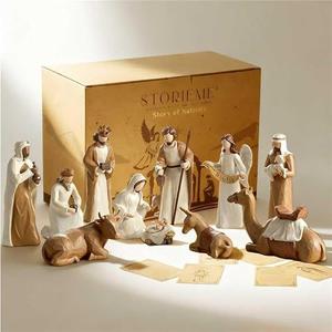Storieme Nativity Set for Christmas Indoor: 12-Piece 7.87 Inches Resin Nativity Figures with The Three Wisemen - Christian Holy Family Traditional Figurines Tabletop Mantel Decorations