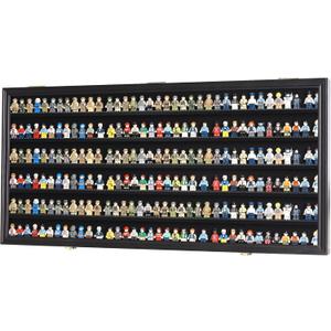 DisplayGifts Toy Minifigures Miniatures Display Case Frame Wall Cabinet Stand 200 Toys Dust Protection Black