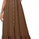 Dokotoo Womens Summer Dresses 2026 Sleeveless Spaghetti Strap Button Down Smocked Beach Vacation Long Maxi Dress with Pockets (Small, Brown)