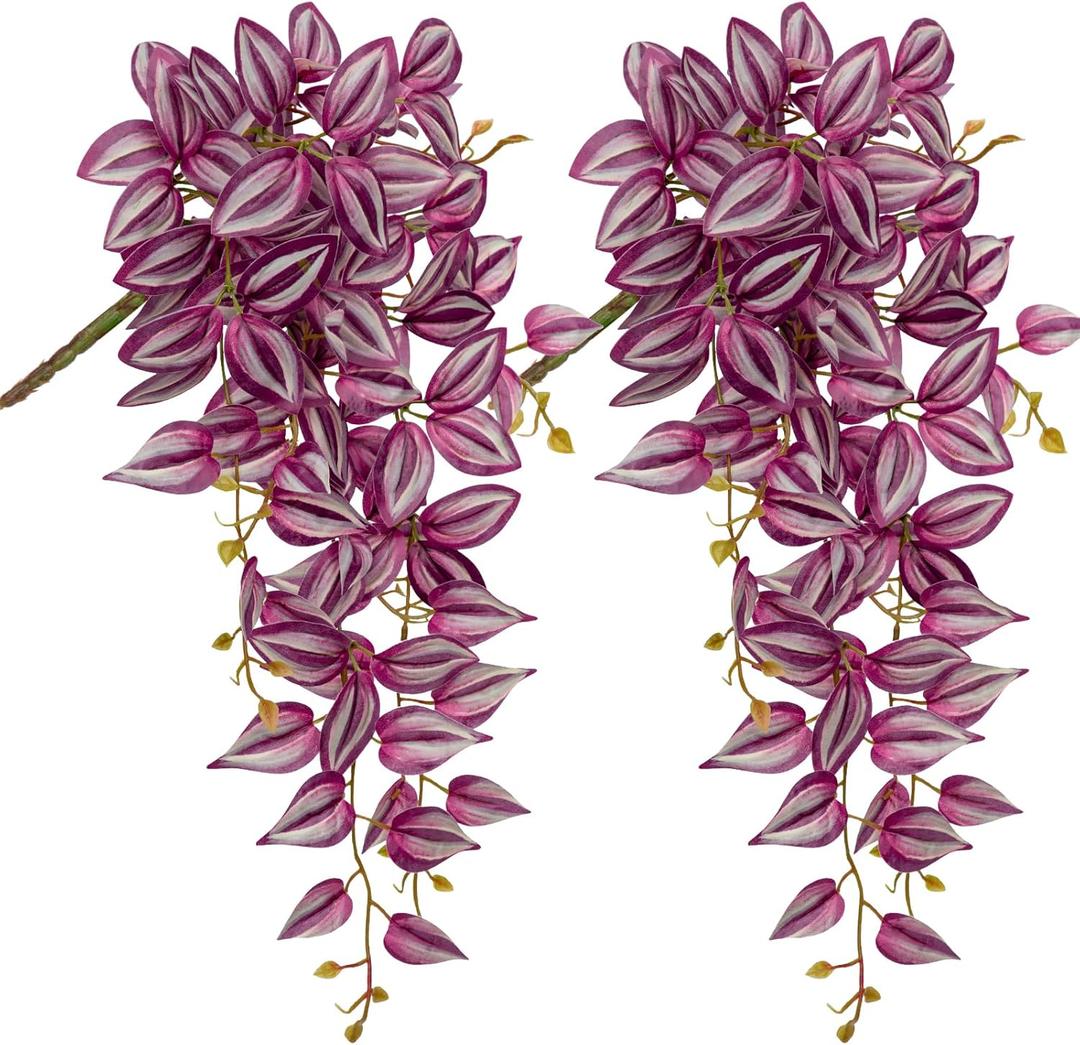 DILATATA Fake Hanging Plants Artificial Hanging Plants 92 Leaves Faux Wandering Jew Hanging Leaves Plants for Wall Shelf Home Indoor Outdoor Decor - 2 Pack