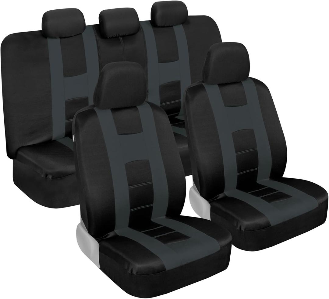 BDK carXS Charcoal Gray Two-Tone Car Seat Covers with Matching Back Seat Cover, Made to Fit Most Auto Truck Van SUV, Interior Car Accessories Full Set