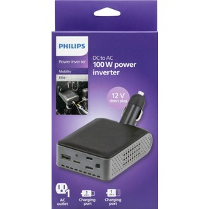 Philips Direct Plug Power Inverter 1 AC Outlet 1 USB-A 1 USB-C 100W