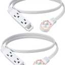 DEWENWILS 3FT 360 Rotating Flat Plug Extension Cord/Wire, 16AWG Multi 3 Outlet Extension Cord, 3 Prong Grounded Wire for Small Appliances, 2 Pack, White