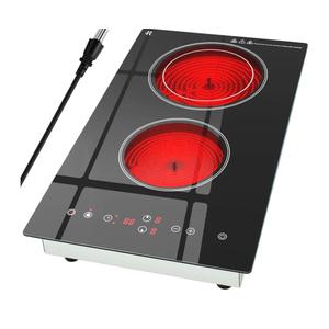 Electric Cooktop 2 Burner, 1800W Radiant Electric Stove Top 120V with Countertop & Built-in Design, 12 inch Touch Control Ceramic Cooktop with Safety Lock, 9 Level Power, Timer - Plug in