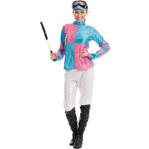 fun shack Womens Jockey Costume, Horse Jockey Outfit, Equestrian Halloween Costume for Women, Racing Attire (Small, Blue)