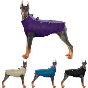 IDOMIK Warm Dog Coat with Harness, Waterproof Reflective Dog Jackets for Small Medium Large Dogs, Fleece High Collar Winter Jacket with Zipper, Pet Winter Snowsuit Clothes for Cold Weather,Purple 3XL (3XL(Neck Girth:26.8"))