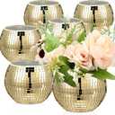 6 Pieces Disco Ball Flower Vase Mirror Disco Ball Glass Vase Disco Ball Planter Candle Holder Glass Vase Bulk for Wedding Centerpieces Bedroom Kitchen Office Decoration Birthday (Gold,3 x 4 Inch)