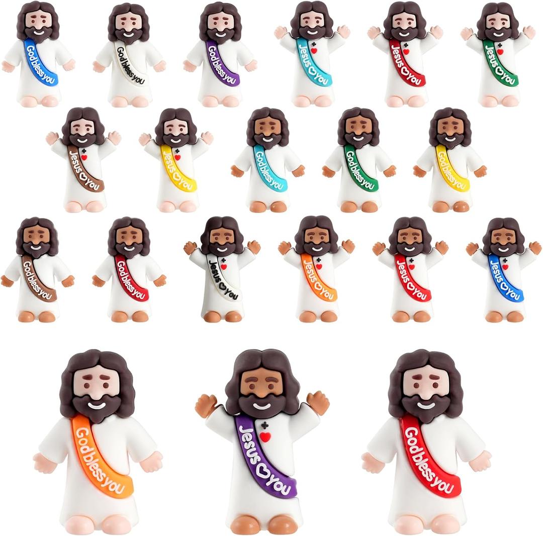40pcs Little Jesus Figures, Multicolor Mini Figurines in Bulk, Tiny Baby Jesus Rubber Toys to Hide and Seek for Valentine's Day Gifts, Easter Egg Hunts, Sunday School Supplies, Kids & Adults