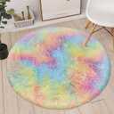 Rainbow Fluffy Round Area Rugs 3Ft Kids Rugs for Girls Bedroom, Soft Unicorn Rug Small Round Carpet Plush Shaggy Circle Rug Pink for Girls Room Nursery Baby Playroom Unicorn Home Decor (2'11" (Round))