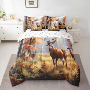 Feelyou Deer Comforter Set with Sheets Queen Size 7 Piece Deer Hunting Bedding Set Antlers Bed in a Bag Western Farmhouse Ornage Bed Set