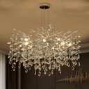 Modern Tree Branch Crystal Chandelier 31.5" Silver Crystal Dining Room Chandeliers 10-Light Luxury Pendant Lighting for Kitchen Bedroom Living Room