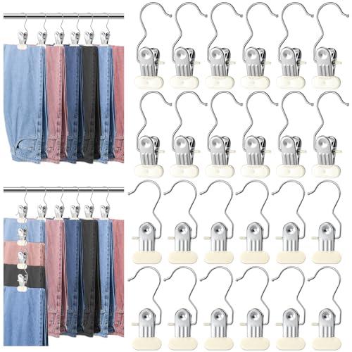 60pcs Heavy Duty Jeans Hangers,Pants Hangers with Clip, Space Saving Legging Organizer for Closet Hanging Metal Yoga Pants Hangers for Jeans,Shorts,Skirts
