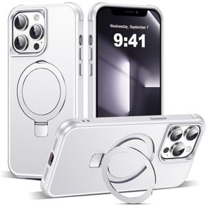 TIANLI Designed for iPhone 13 Pro Case with Magnetic Invisible Ring Stand [Compatible with Mag-Safe] [Military Drop Protection] Shockproof Anti-Slip Cover for Men Women,Sliver (Silver)