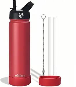 Insulated Stainless Steel Water Bottle with Straw, Ceramic-Lined, BPA-Free & Leak-Proof, 24 oz, Red