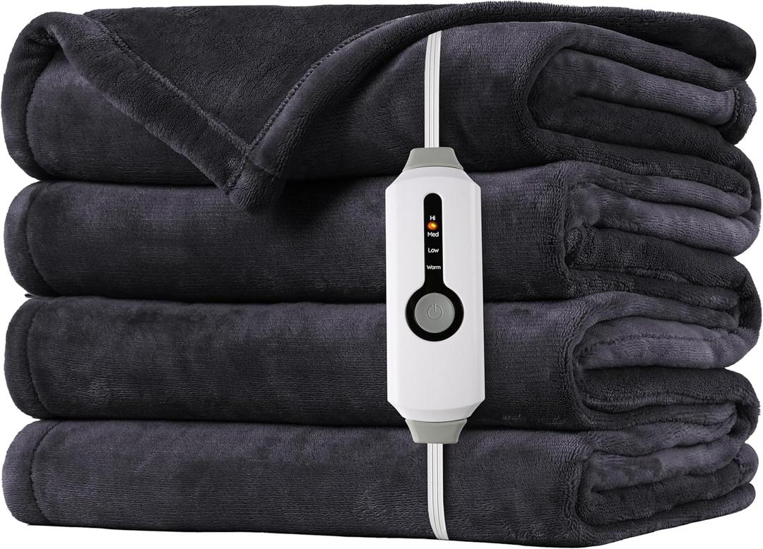 Heated Electric Throw Blanket 50 "x 60" Throw Size Cozy Flannel Fast Heating with 4 Heat Levels & 3 Hours Auto Off, Winter Comfort Sleep, Home Essentials, Dark Grey (Throw(60" x 50"), 01-dark Grey)