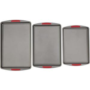 GoodCook MegaGrip Set of 3 Nonstick Steel Multipurpose Cookie Sheets with Silicone Grip Handles, Gray