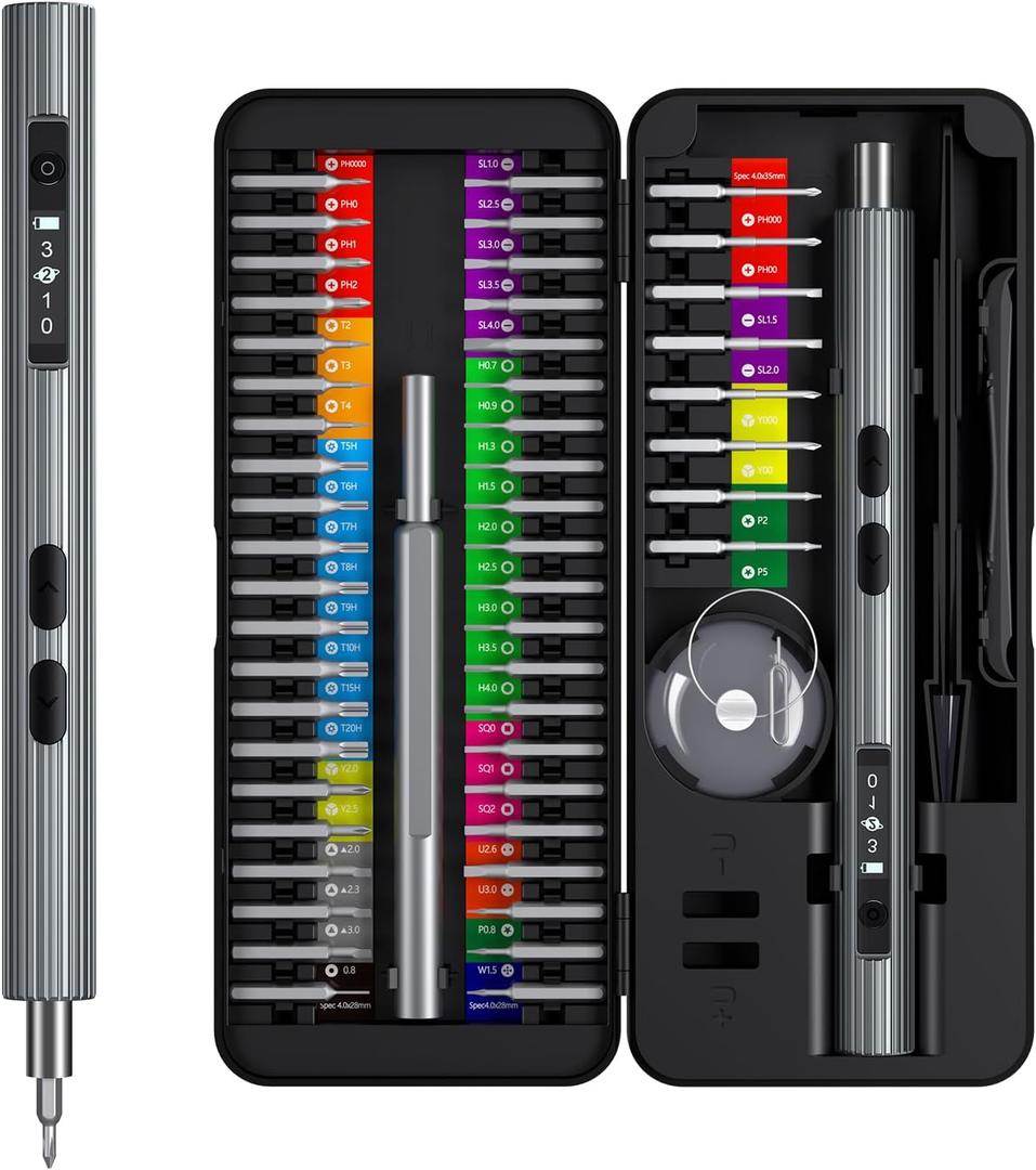 Mini Electric Screwdriver, LIFEGOO 58 in 1 Precision Screwdriver Set with 50 Magnetic Bits, Digital Display Electric Repair Tool Kit for Electronics Phone Camera Laptop Watch