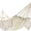 Double Boho Macrame Hammock Cotton Canvas Portable Replacement Hammock 440lbs Load Capacity White